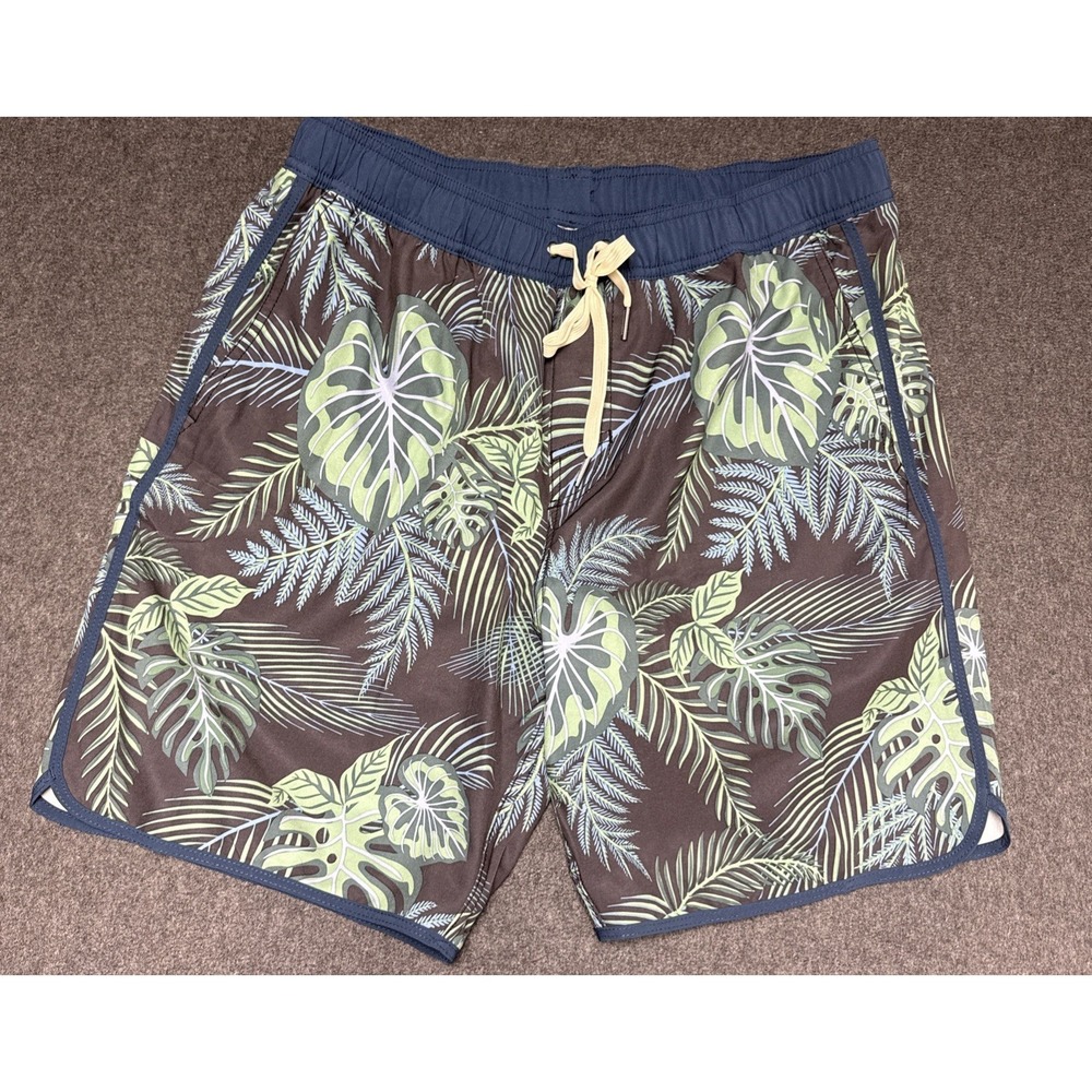 Fair Harbor Mens Large  Swim Trunks Soft Lined Board Shorts Palm Leaf